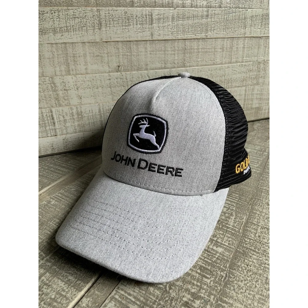 John Deere Embroidered Mesh Snapback Trucker Hat Cap Gray‎ Black Vented New
